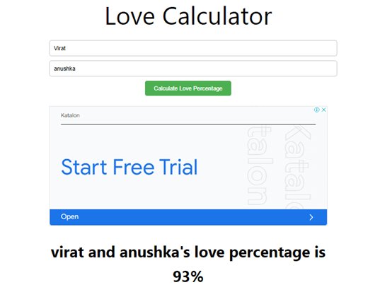 Love Tester - Calculate Love Percentage